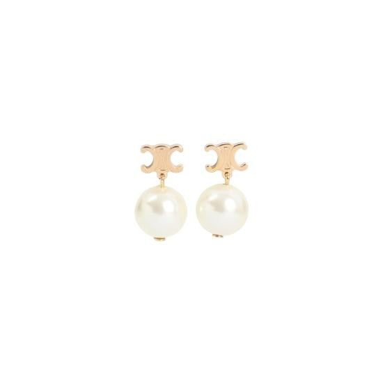 Celine Cut-Out Brass Stud Earrings With Ivory Pearl Drop