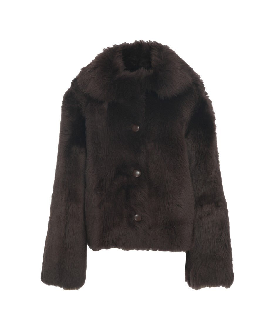 Desa 1972 Cropped Shearling Coat With Distinctive Oversized Collar