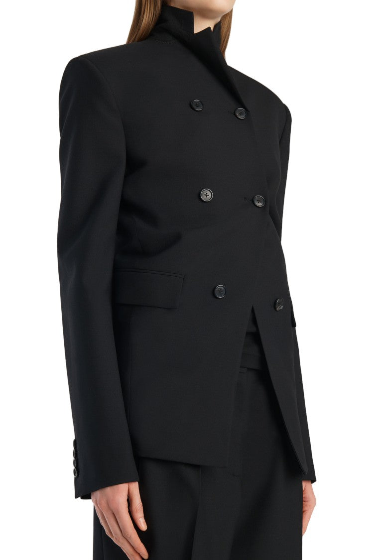 Khaite Black Double-Breasted Wool-Silk Blazer