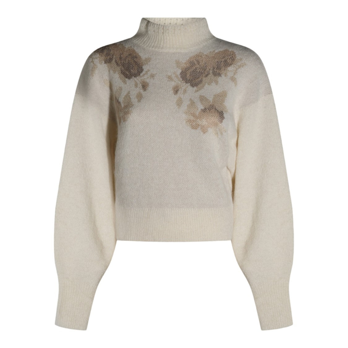 Twin-Set Floral Voluminous-Sleeve High-Neck Sweater