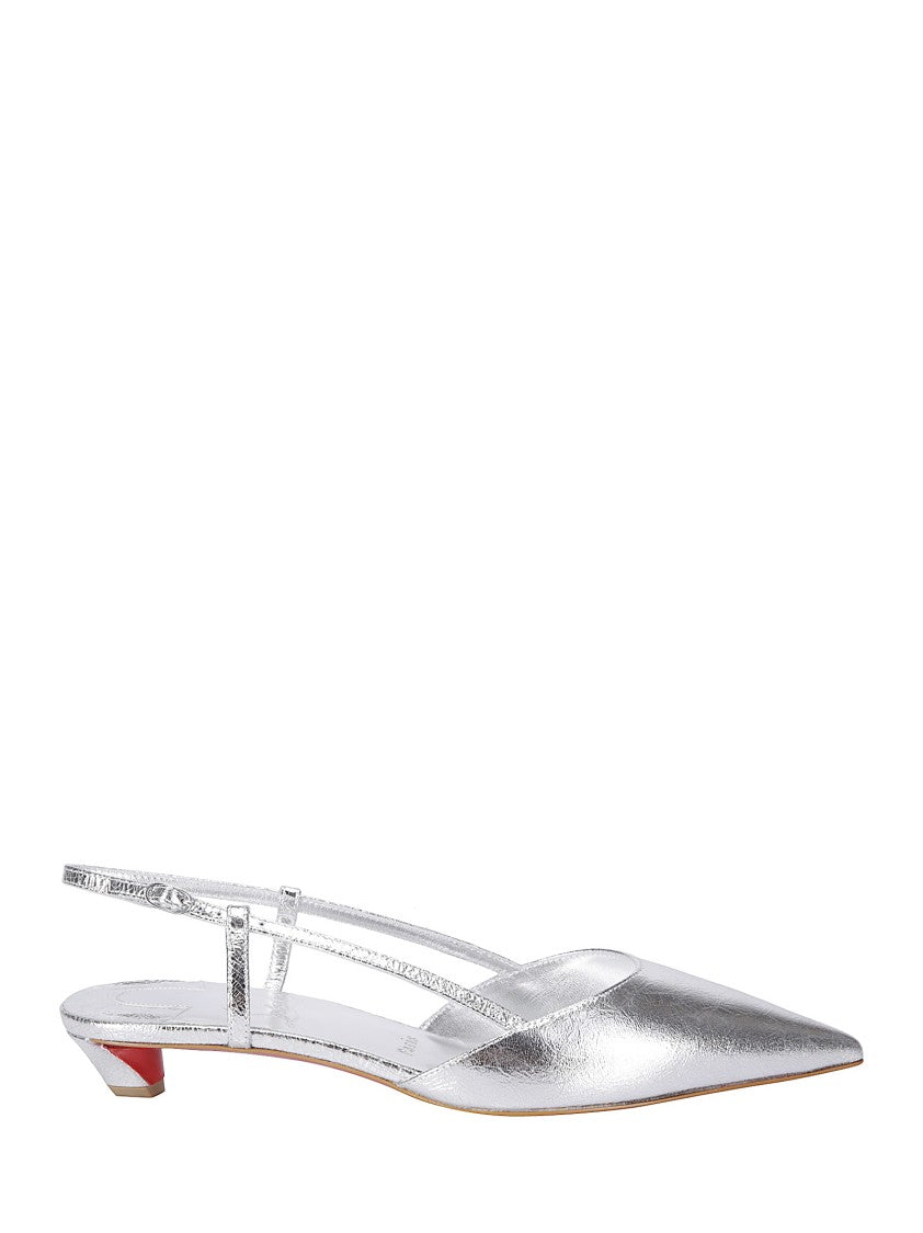 Christian Louboutin Pointed-Toe Pumps With Ankle Strap – Silver