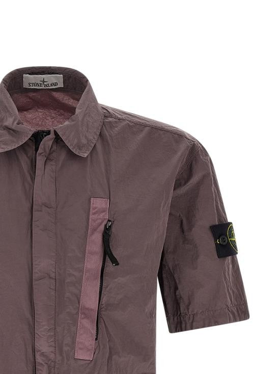 Stone Island Short-Sleeve Shirt With Zippered Pocket And Relaxed Fit