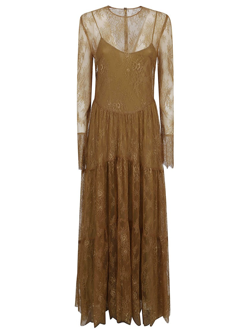 Philosophy Di Lorenzo Serafini Nude Tiered Maxi Dress With Lace Overlay