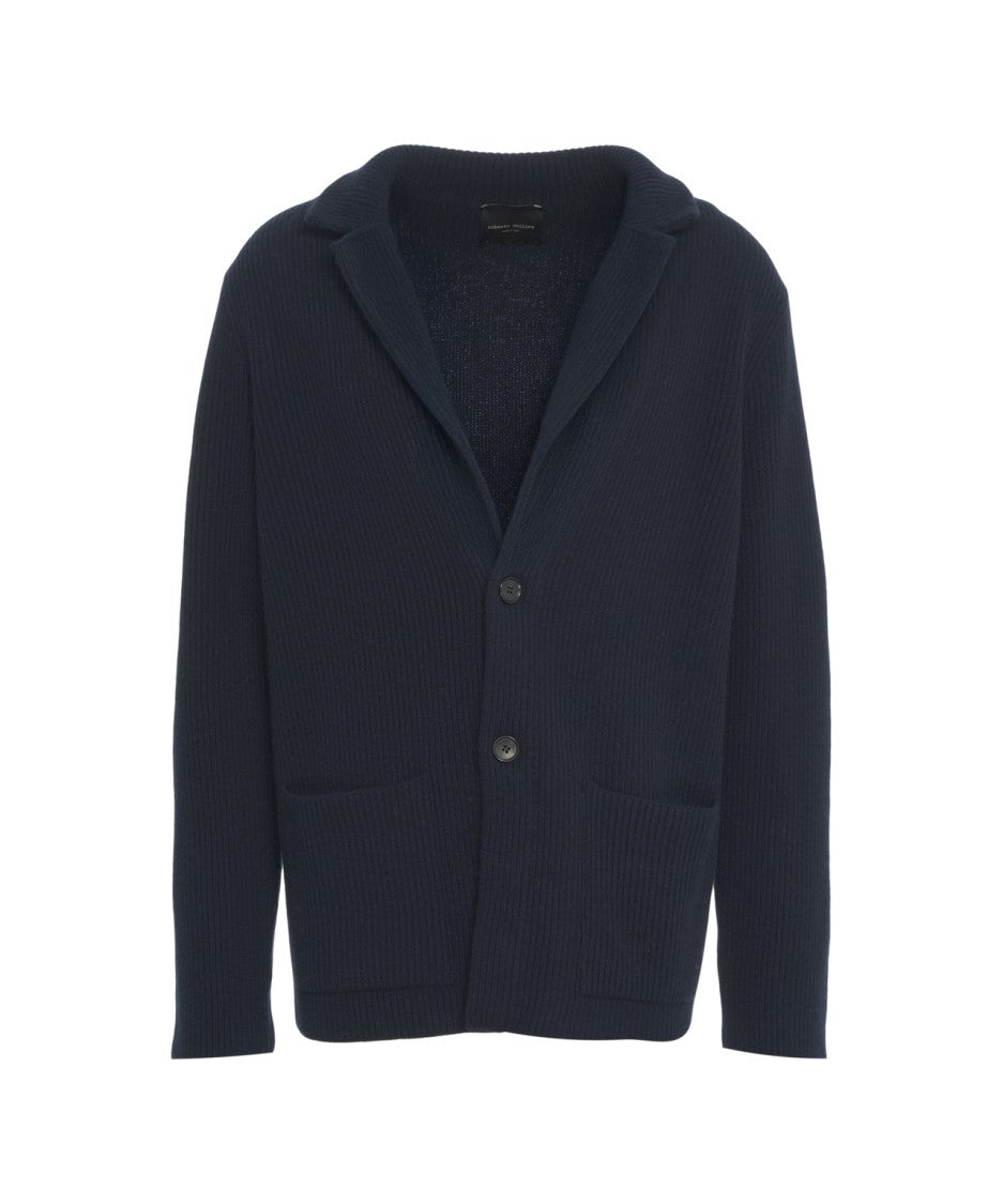 Roberto Collina Ribbed Merino Wool Cardigan With Notched Collar