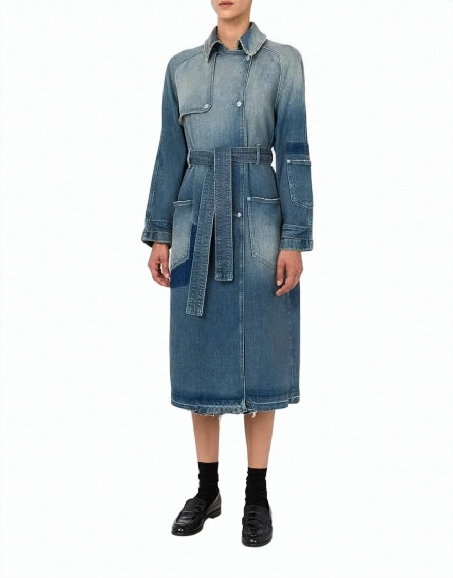 Moschino Denim Trench Coat With Faded Wash