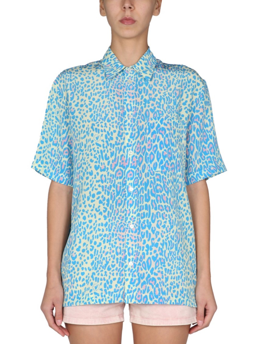 Stella Mccartney Short-Sleeved Silk Top With Pointed Collar