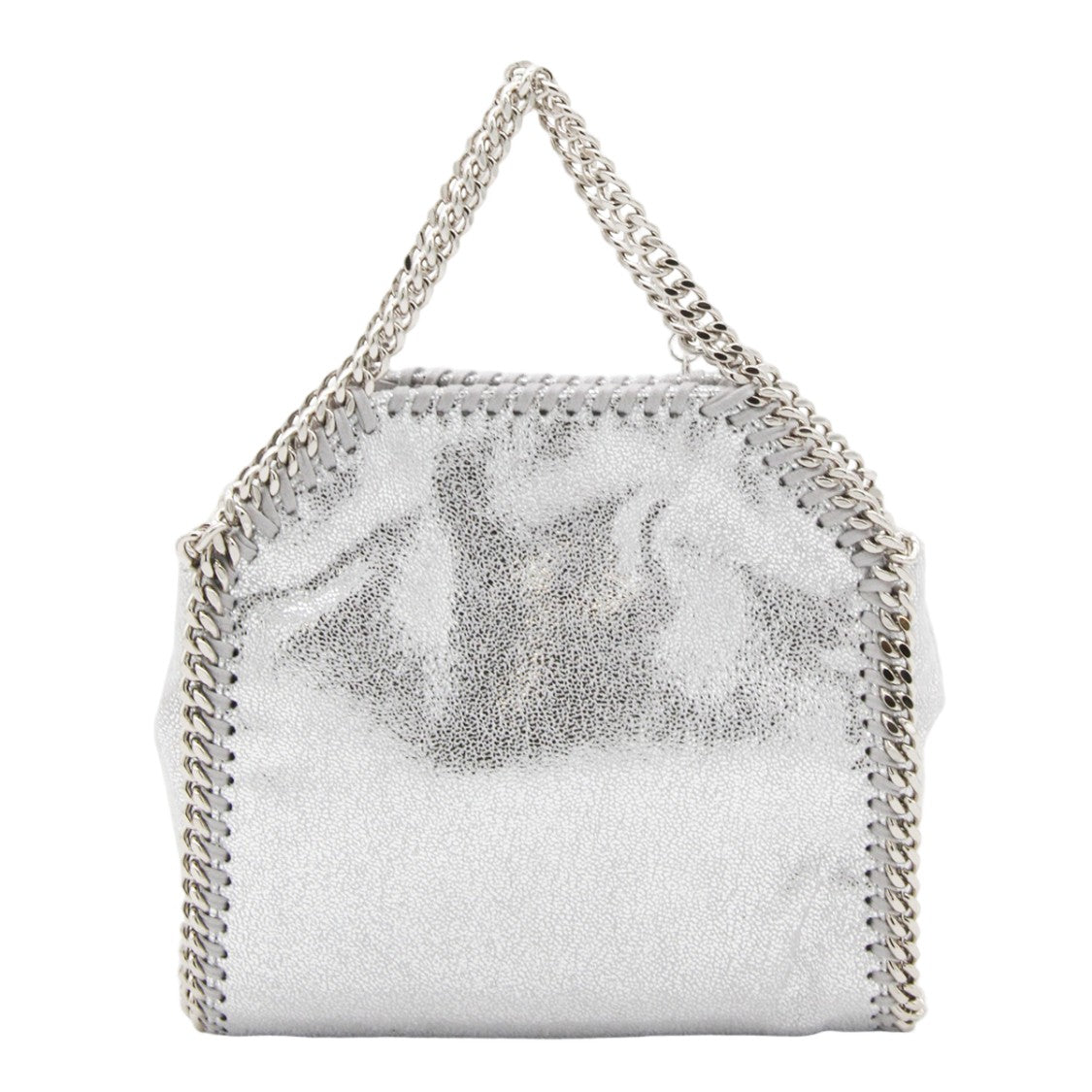 Stella Mccartney Textured Metallic Silver Handbag With Chain Detail
