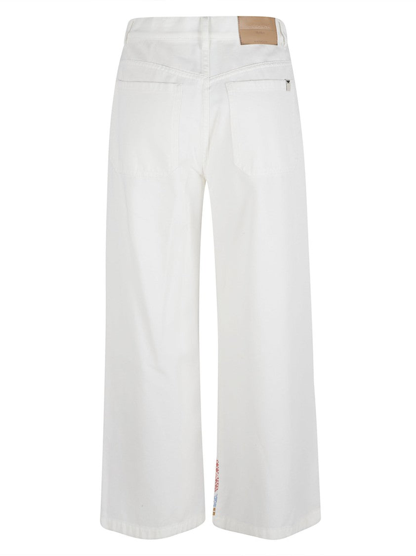 Max Mara Five-Pocket Cropped Wide-Leg Trousers With Embroidered Hem