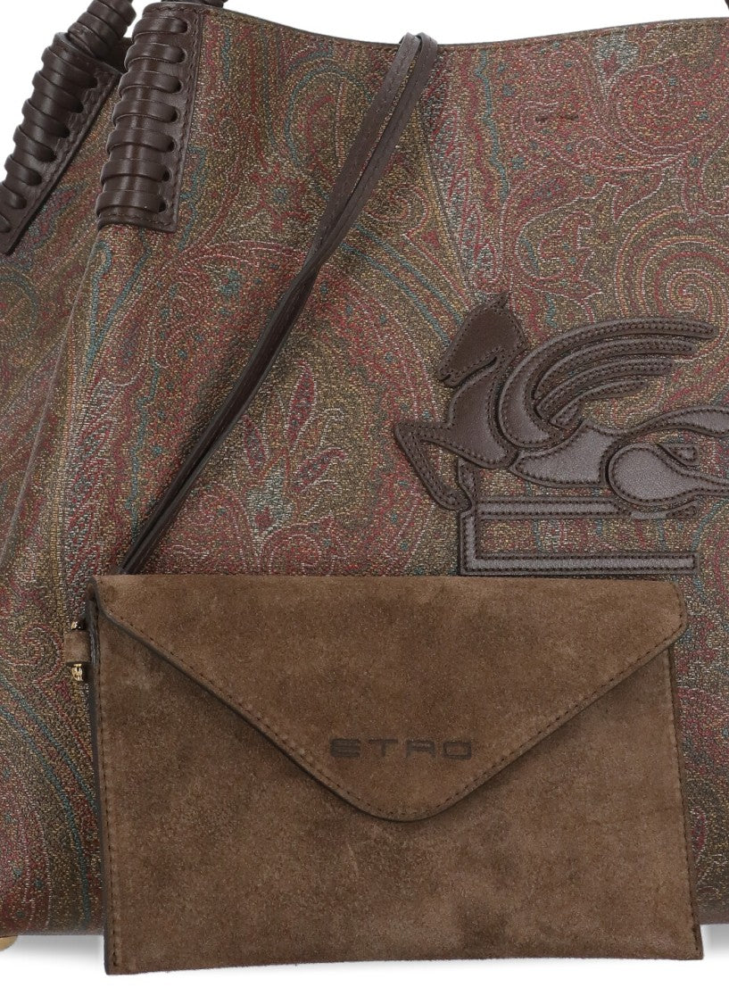 Etro Medium Cotton Shopping Bag With Iconic Pegasus Logo