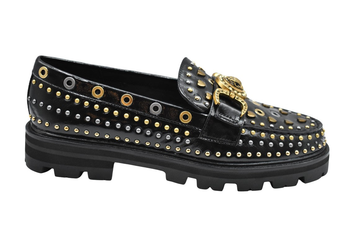 Kurt Geiger Black Loafers With Gold Buckle