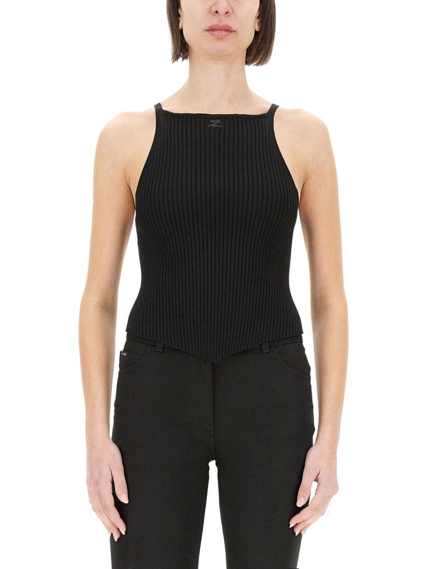 Courrèges Fitted Ribbed Tank Top With High Neckline