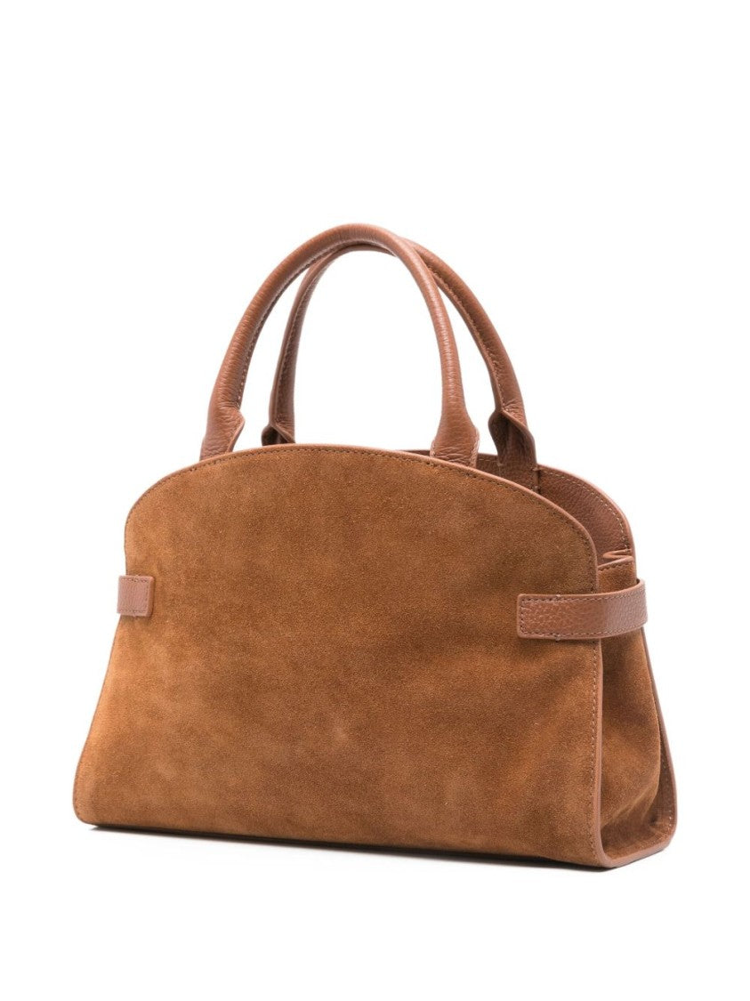 Coccinelle Structured Brown Calf Suede Handbag With Gold-Tone Buckle