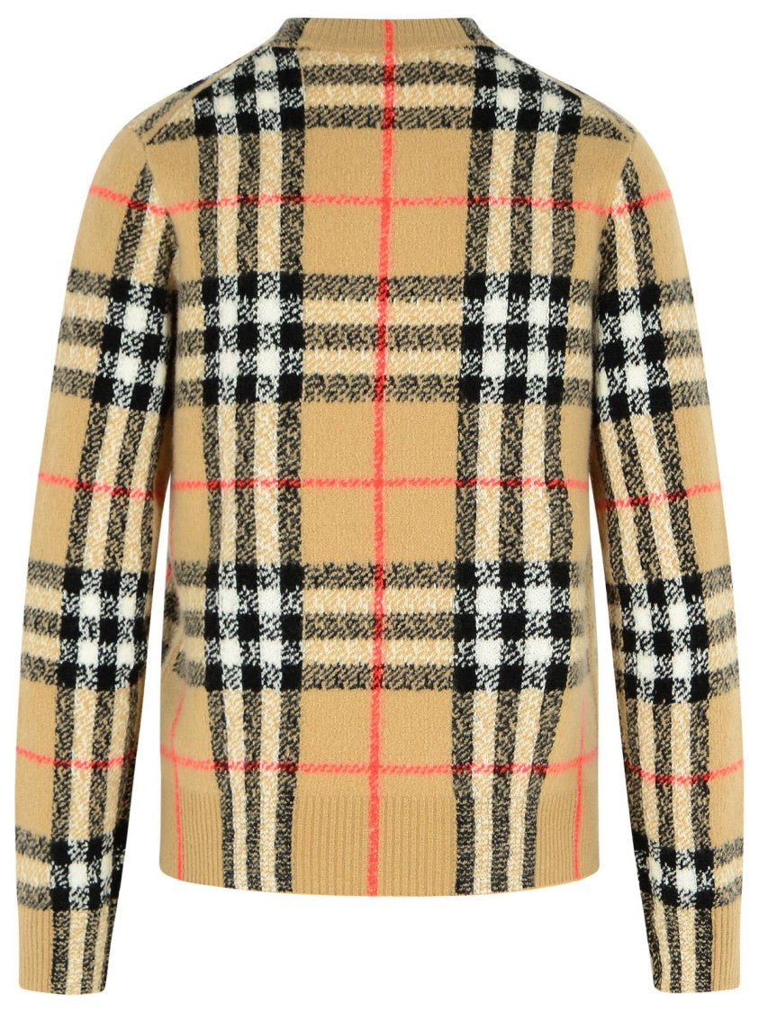 Burberry 'Constance Check' Beige Cashmere And Wool Sweater