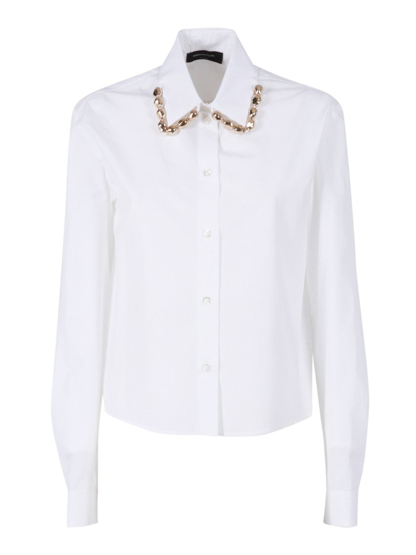 Fabiana Filippi Boxy Poplin Shirt With Stone Embellished Collar