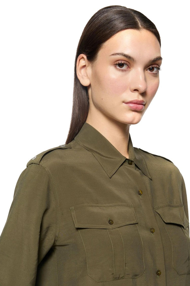 Dondup Green Viscose Utility Shirt