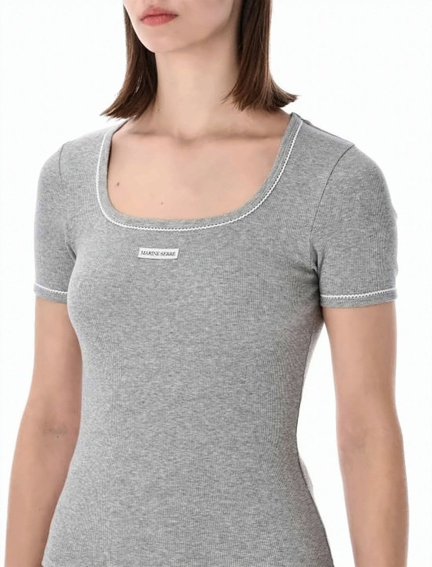 Marine Serre Fitted Short-Sleeve Top With Square Neckline