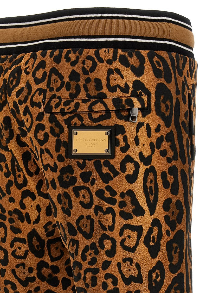 Dolce & Gabbana Leopard Print Cotton Joggers With Elastic Waistband