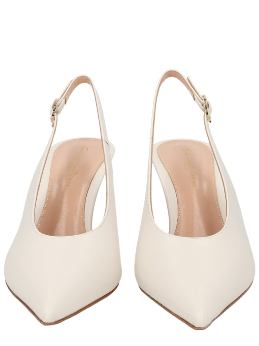 Gianvito Rossi White Pointed Toe Slingback Kitten Heel Pumps