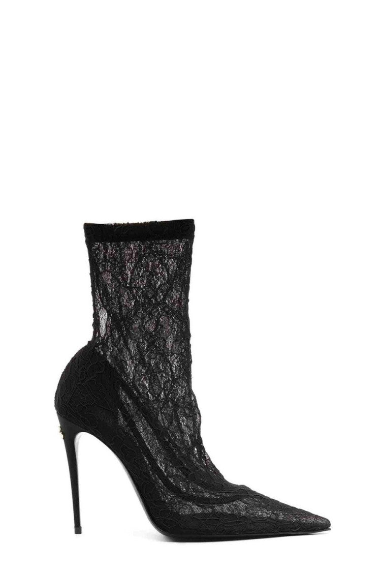 Dolce & Gabbana Black Sheer Floral Lace Pointed Stiletto Boots