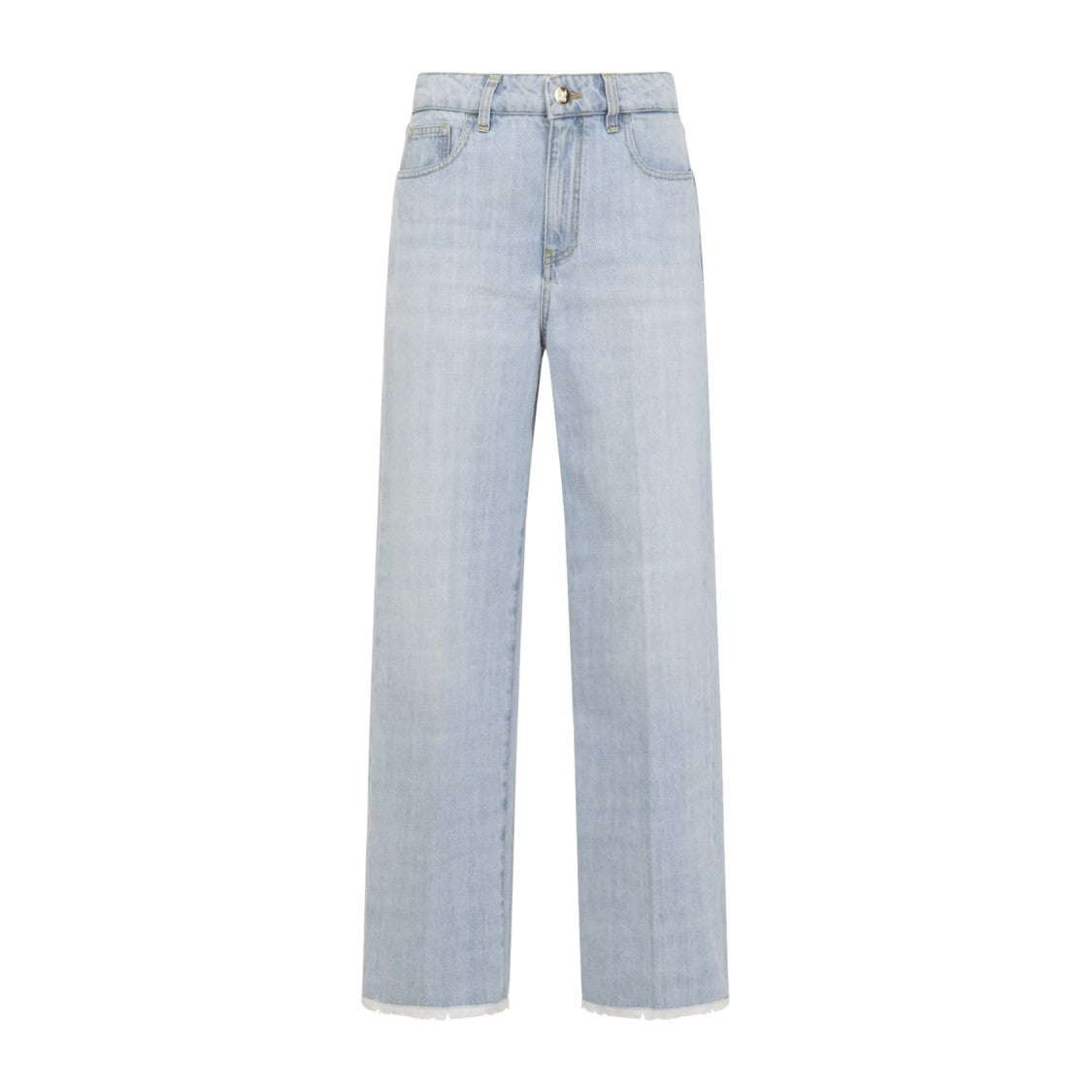 Giambattista Valli Bleached Light Blue Cotton Denim Jeans With Raw-Cut Hems