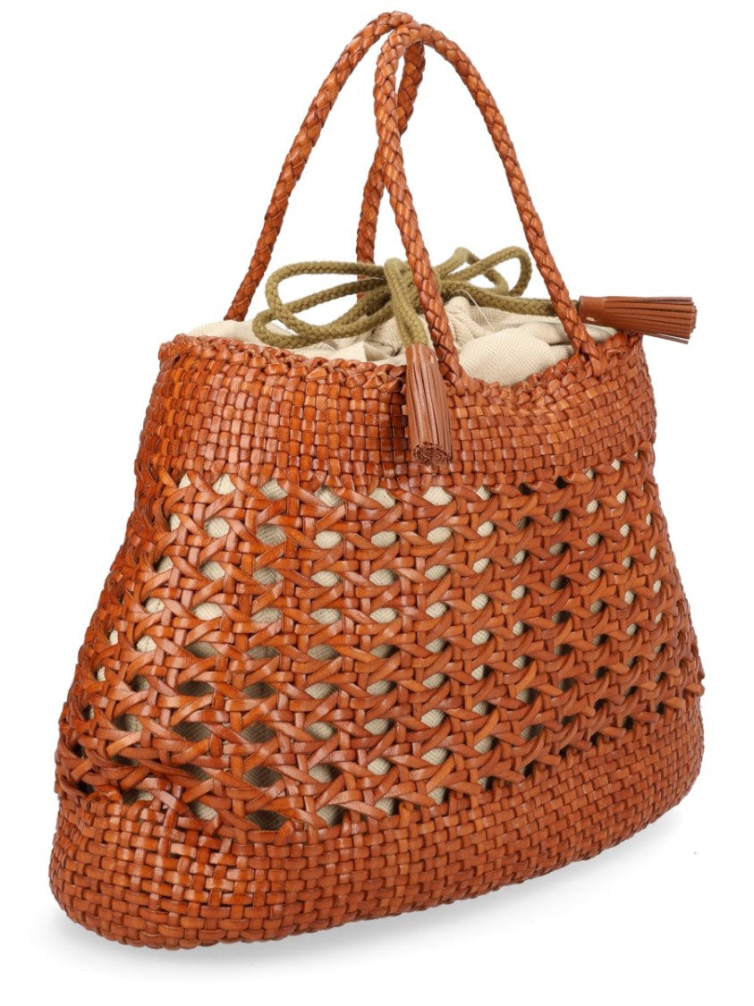 Dragon Diffusion Woven Leather Tote Bag With Braided Handles And Drawstring Closure