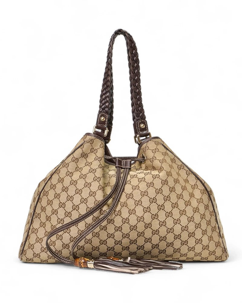 Gucci Large Gg Supreme Bamboo Shopper In Brown