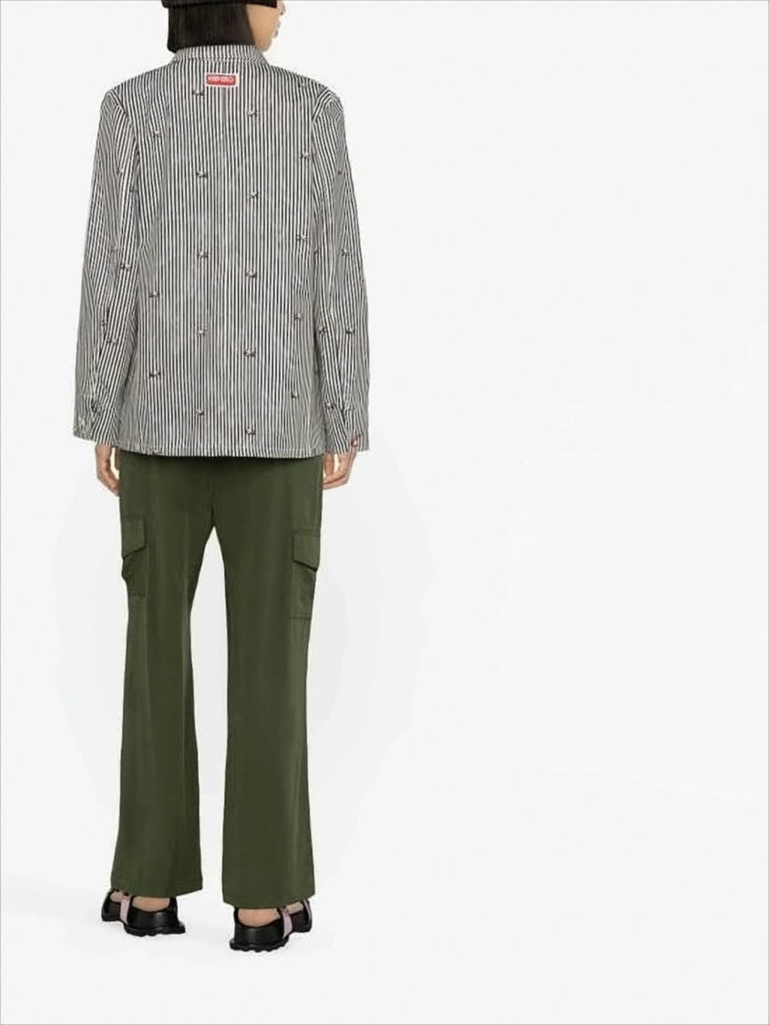 Kenzo Vertical Striped Casual Jacket With Embroidered Floral Details