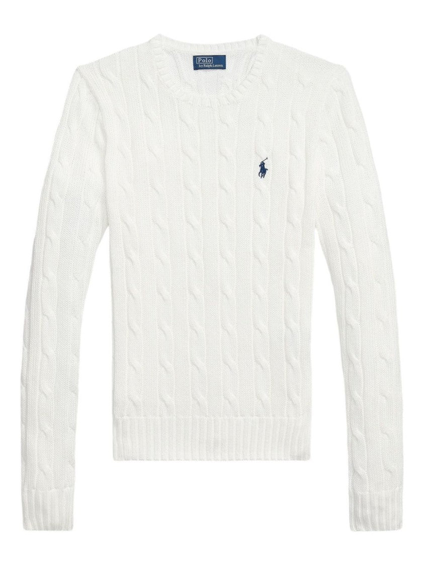 Polo Ralph Lauren Cable-Knit White Sweater With Classic Crew Neckline