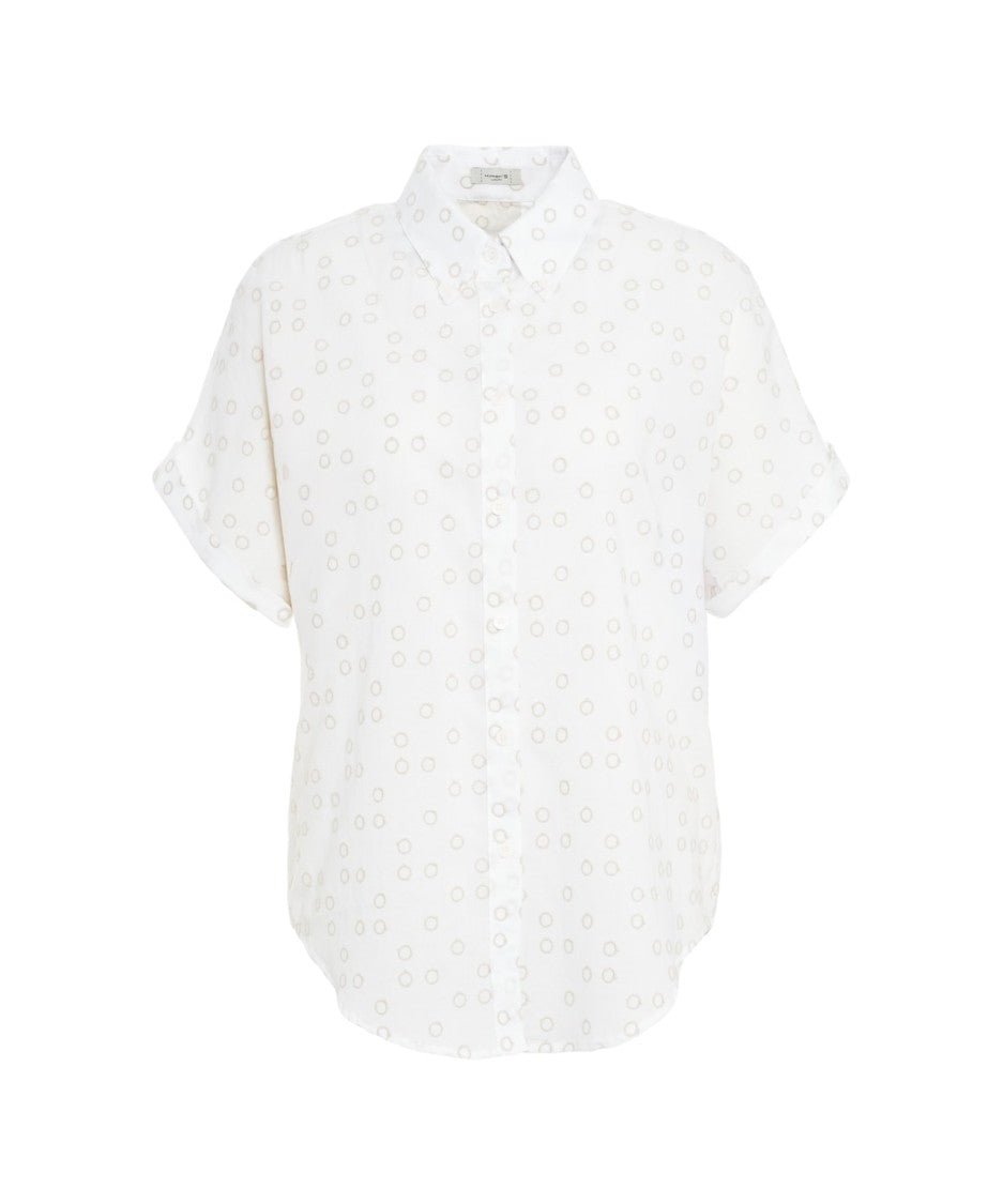 Himons Intricately Embroidered White Blouse With Rounded Hem