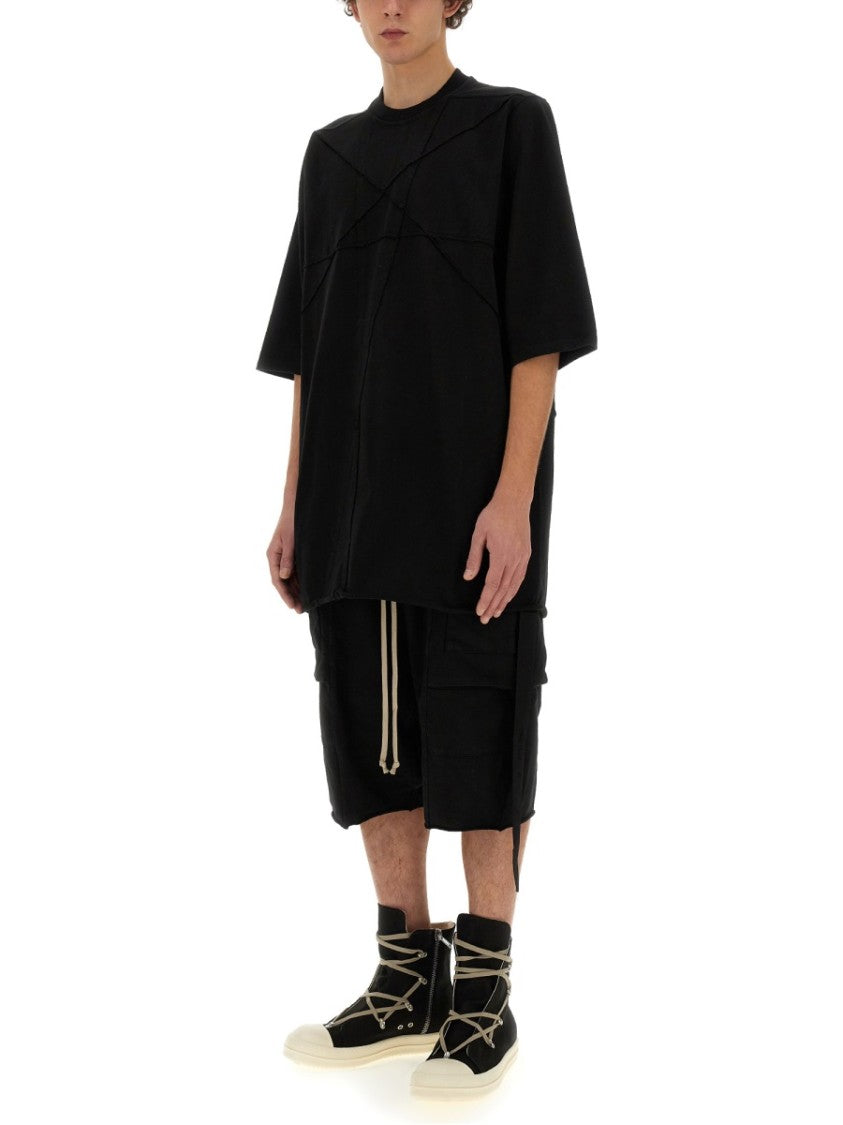 Drkshdw By Rick Owens Oversized Cotton T-Shirt With Geometric Design And Relaxed Fit