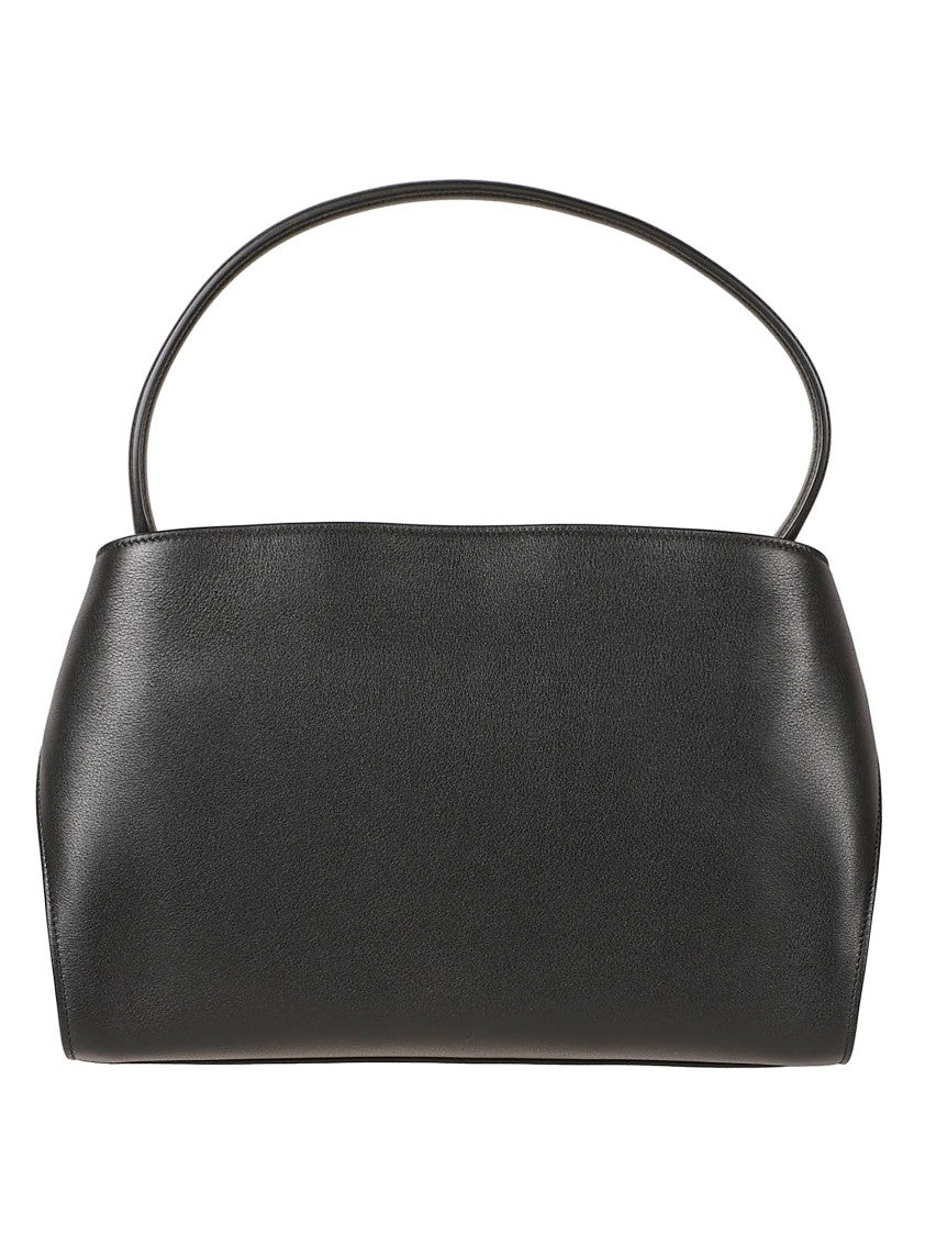 Ferragamo Structured Black Leather Handbag With Gold-Tone Hardware