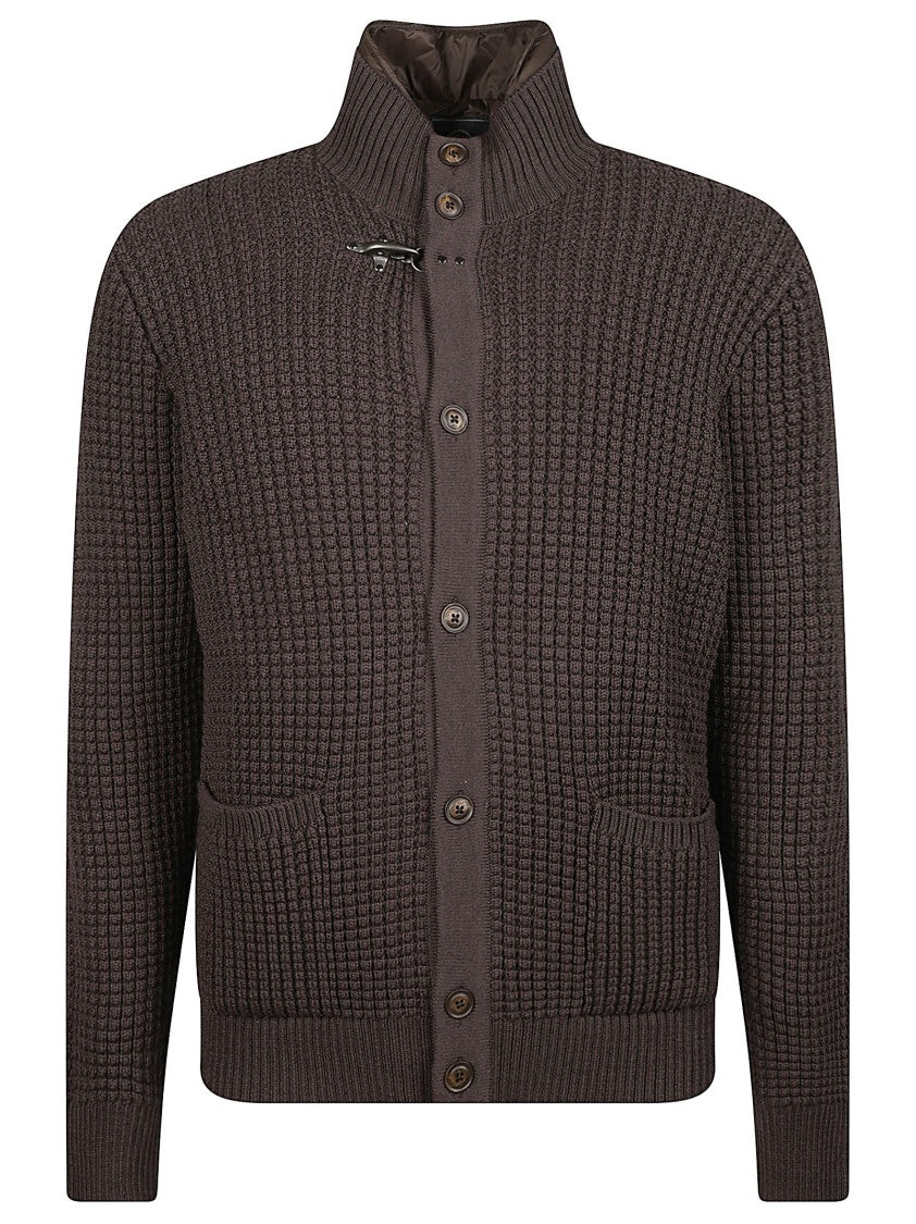 Fay 3 In 1 High Collar Toggle Virgin Wool Cardigan