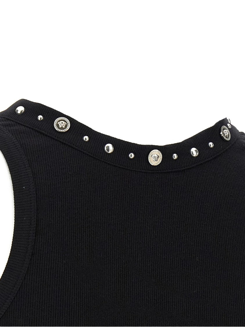 Versace Black Ribbed Studded Decorative Button Top