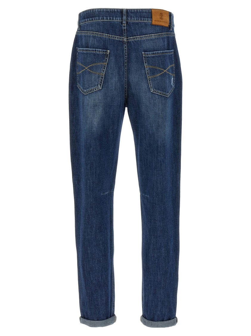 Brunello Cucinelli Used-Effect Denim Jeans With Turned-Up Cuffs
