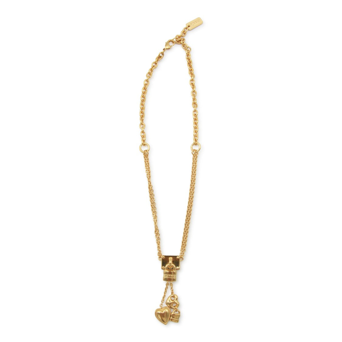 Chloé Dual-Chain Gold Metal Necklace With Heart And Lock Pendants