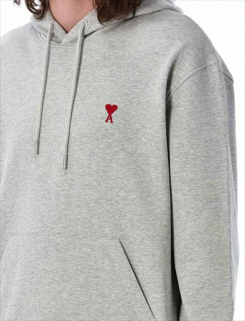 Ami Pullover Hoodie With Drawstring And Embroidered Logo