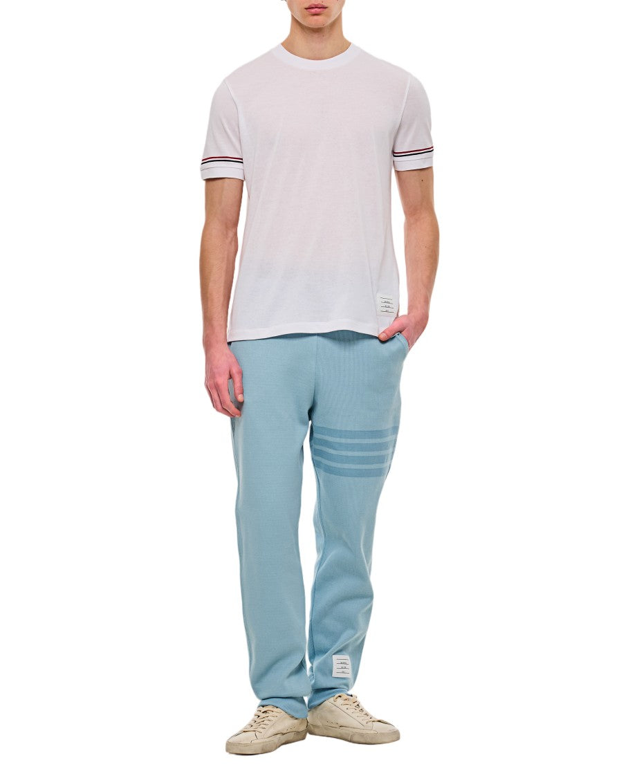 Thom Browne Short-Sleeve Ribbed Cuff T-Shirt With Striped Accent