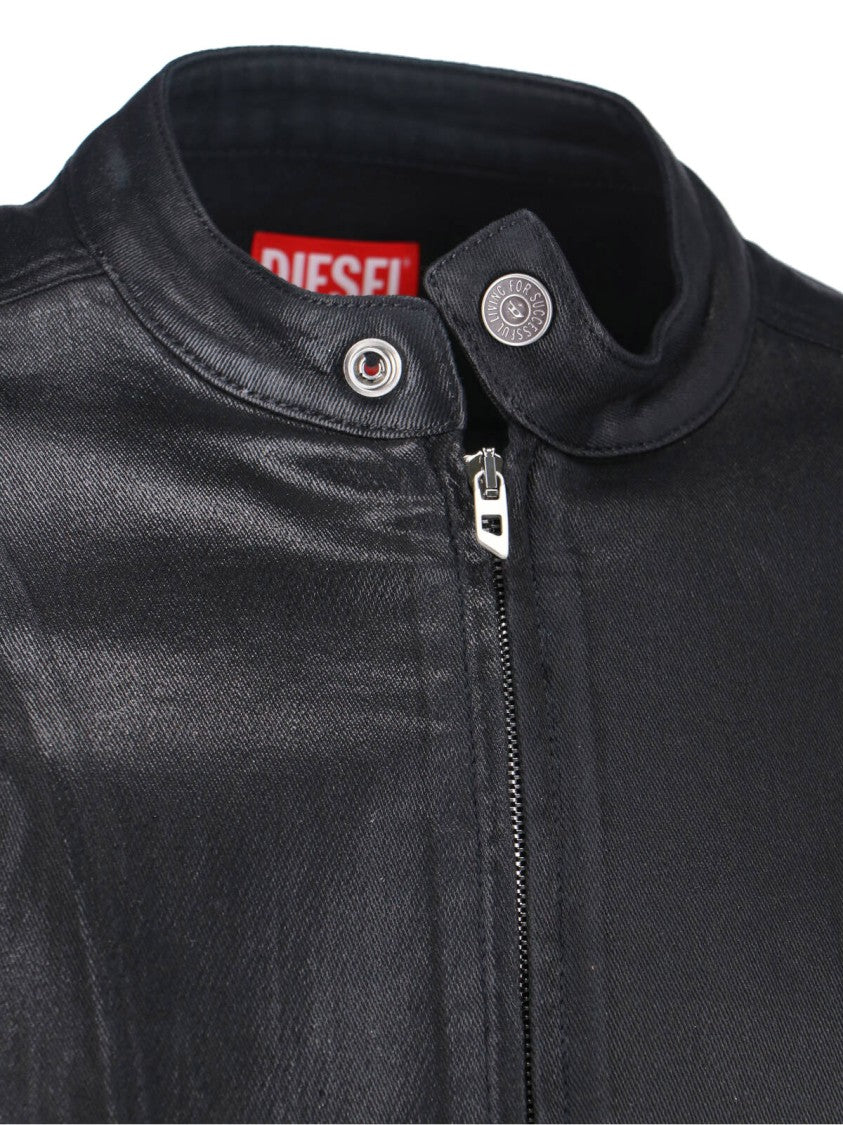 Diesel Fitted Black Jacket With High Collar And Zipper Closure