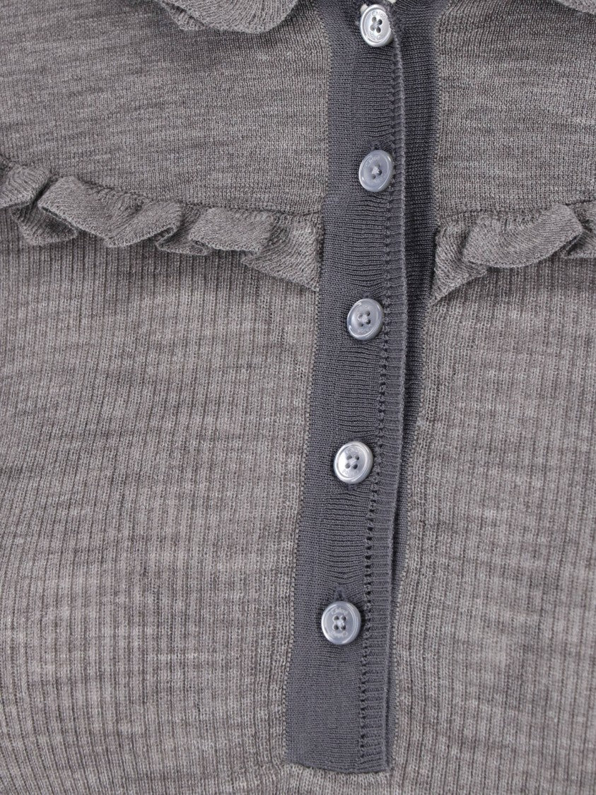 Chloé Grey Ribbed Wool Polo Shirt