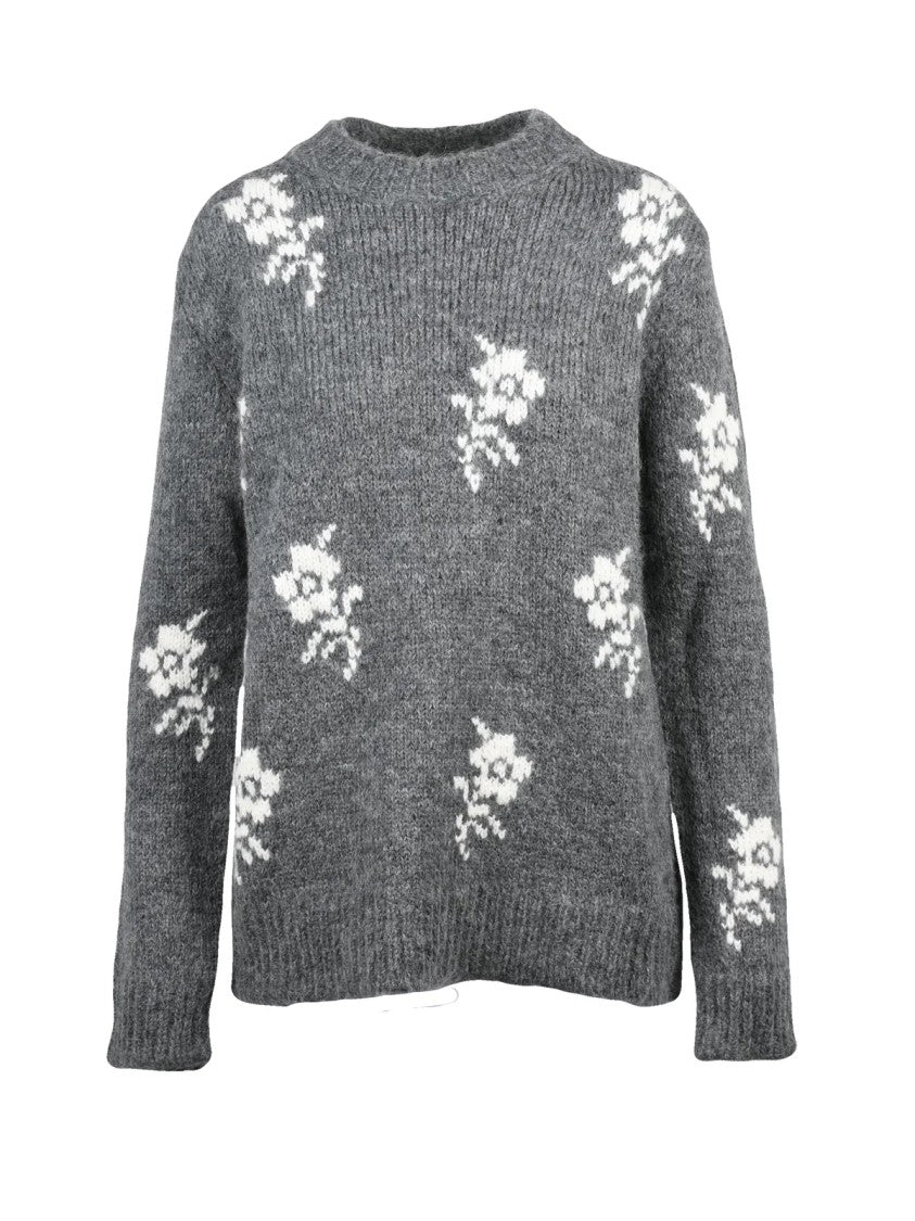 Jil Sander Floral-Embroidered Crewneck Sweater In Medium Grey