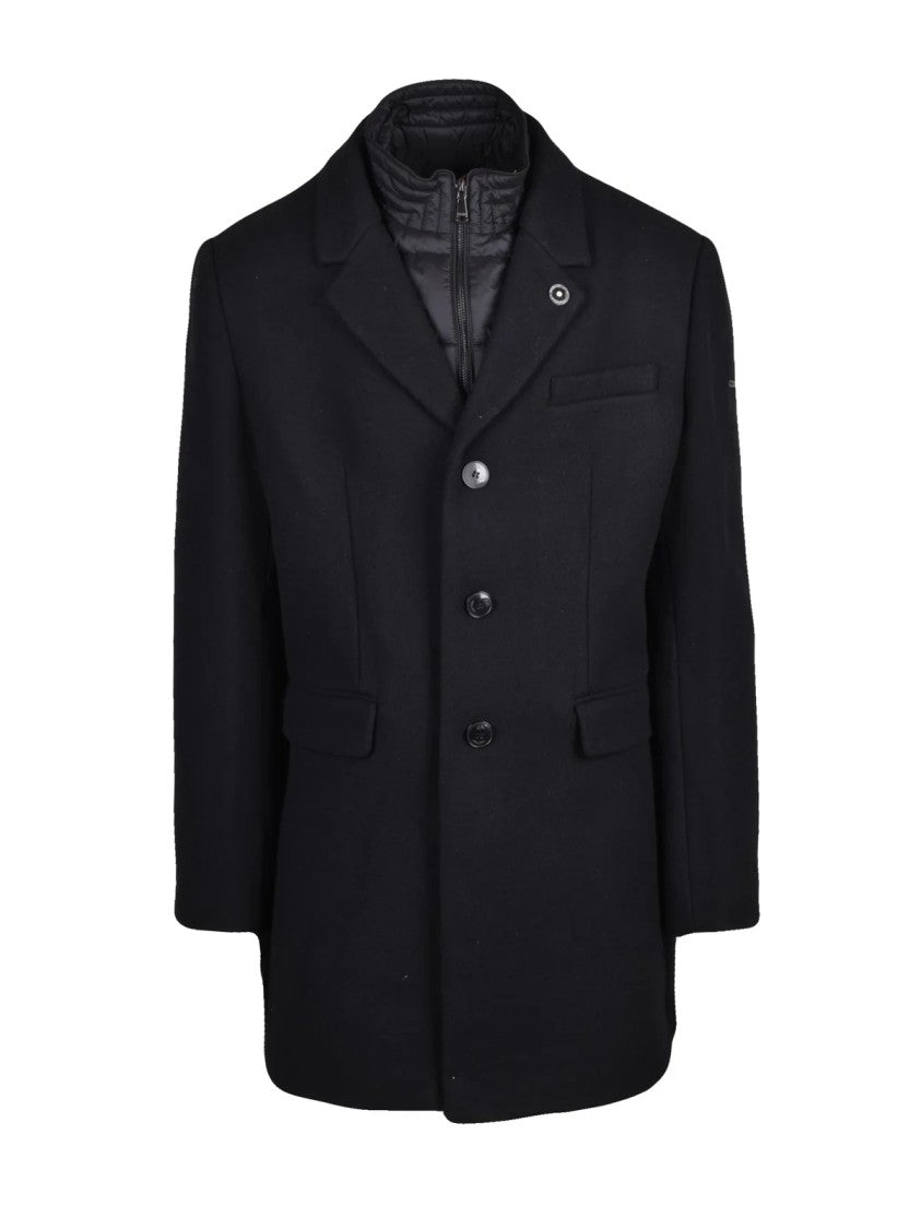 Yes Zee Black Removable Quilted Bib Wool-Blend Coat