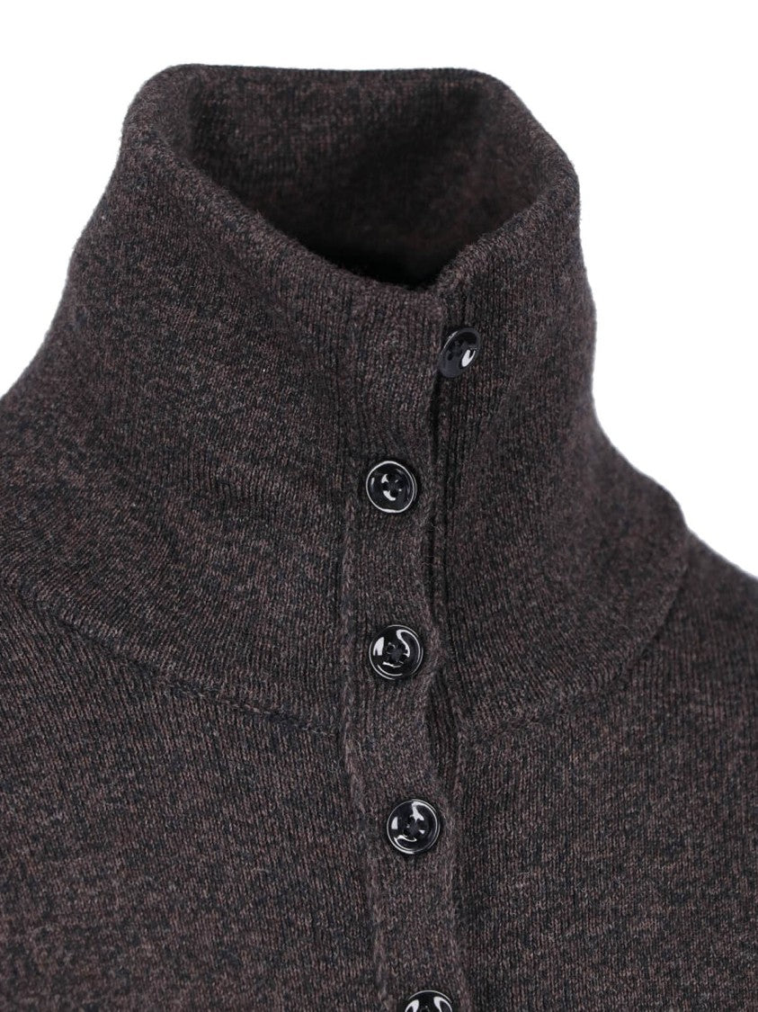 Lemaire Grey High Collar Buttoned Wool Sweater