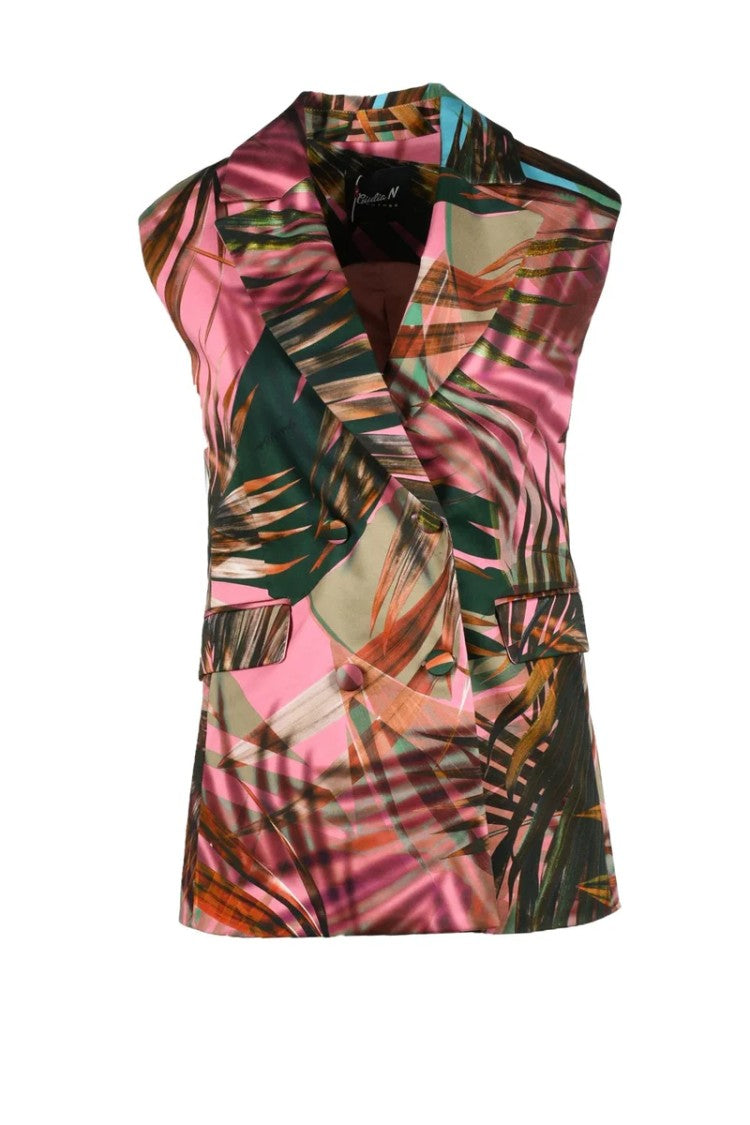 Giulia N Green/Pink Cotton Stretch Vest