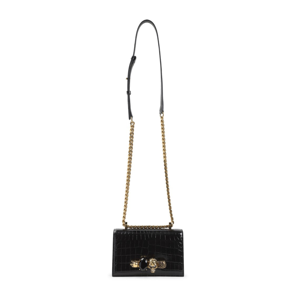Alexander Mcqueen Glossy Crocodile-Embossed Leather Clutch
