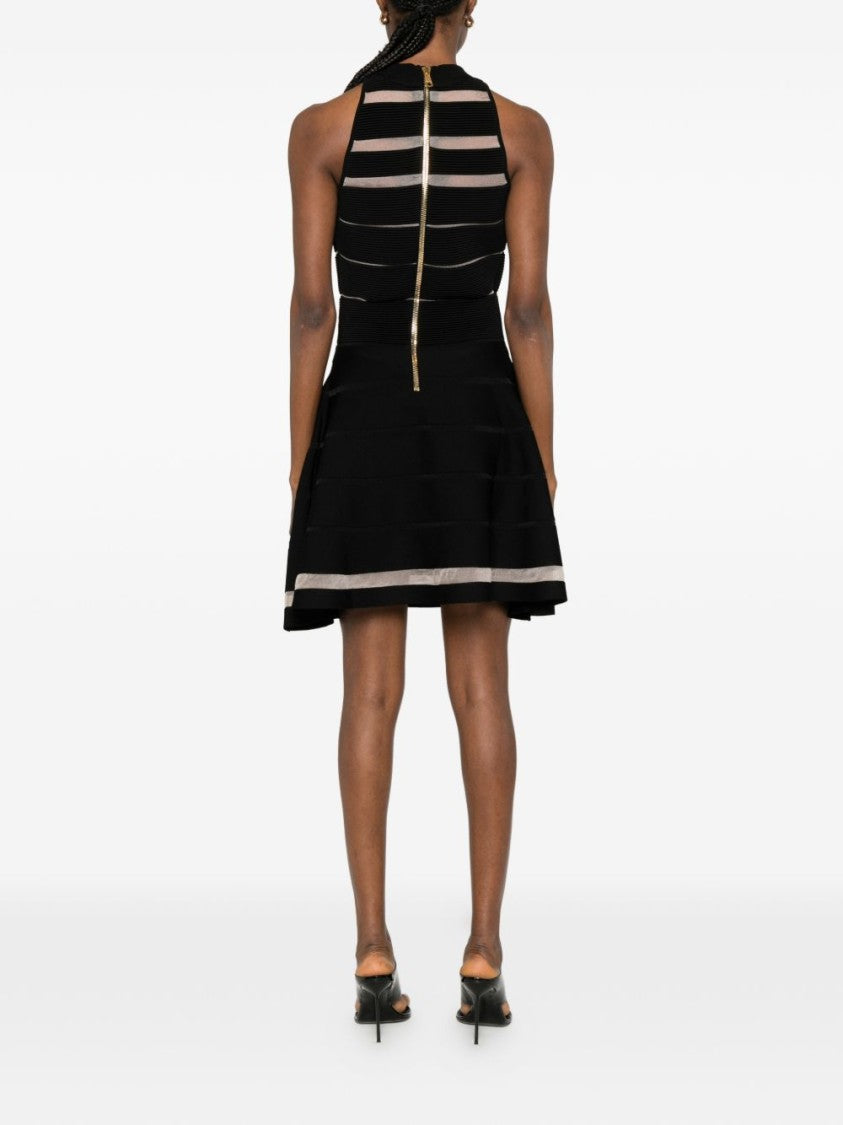 Balmain Sleeveless A-Line Dress With Ribbed Bodice And Striped Accents