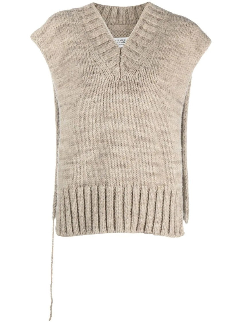 Maison Margiela Chunky Knit Vest With Deep V-Neckline And Side Slits