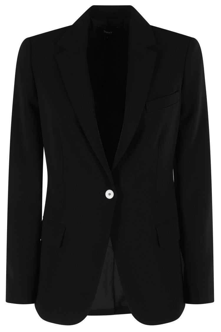 Theory Black Strapless Crepe Blazer