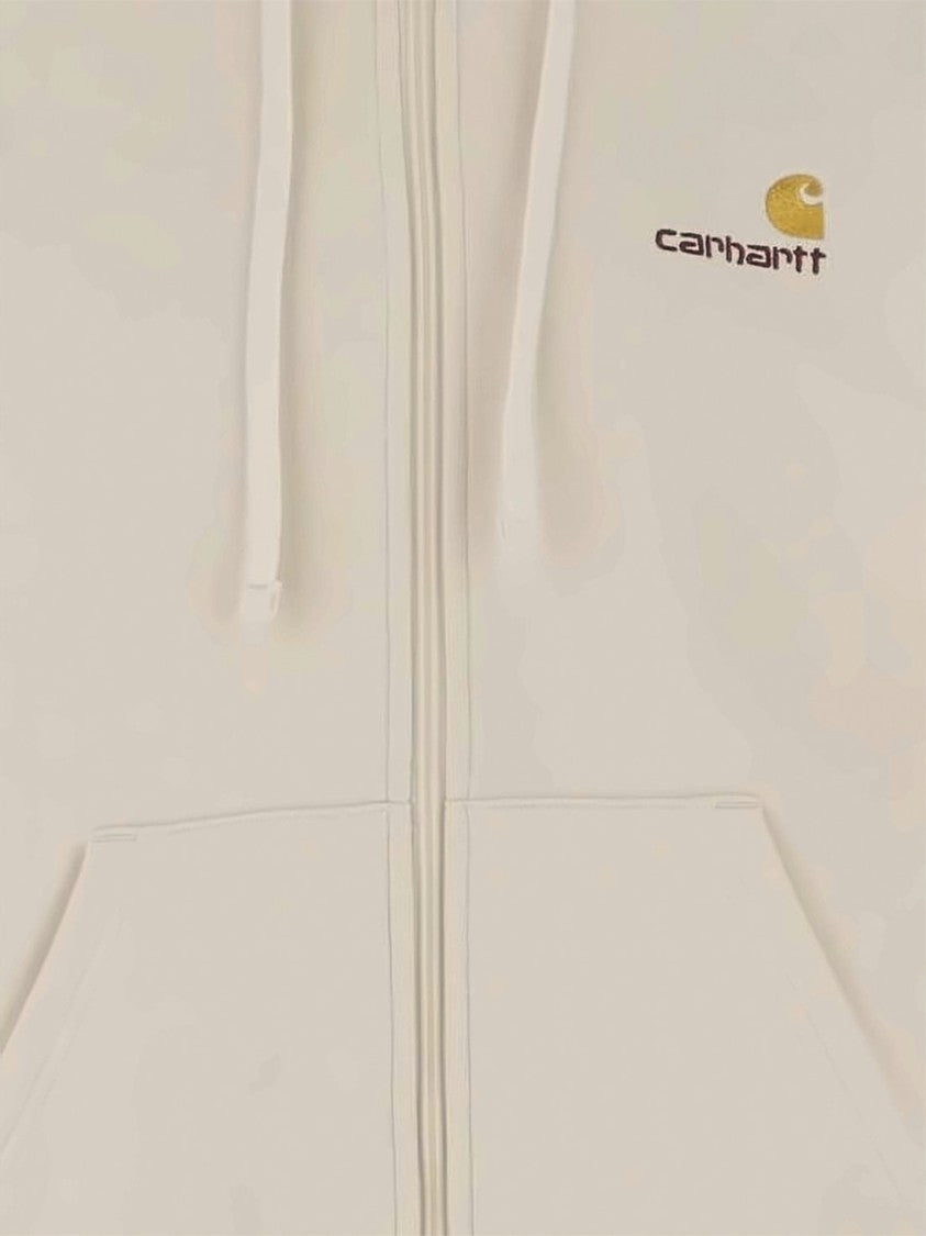 Carhartt Wip Light Beige Zip-Up Hoodie With Drawstring And Subtle Logo