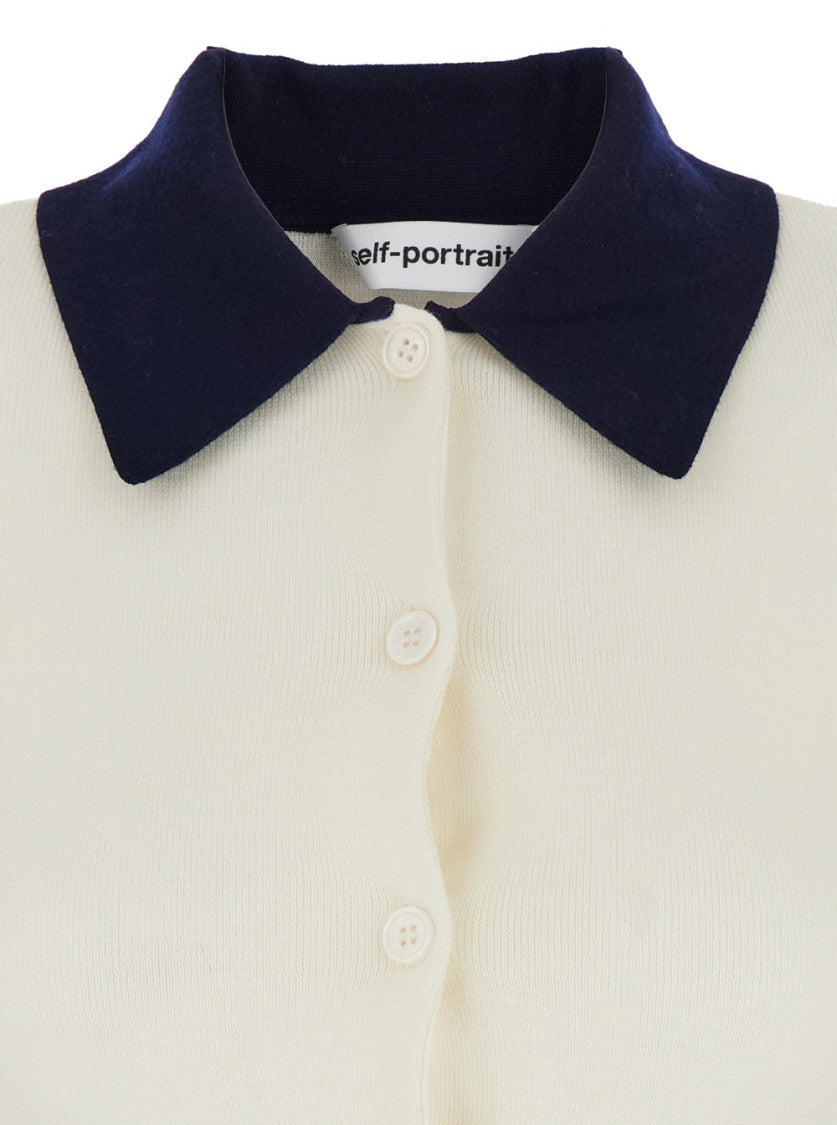 Self-Portrait Cream Merino Wool Cardigan