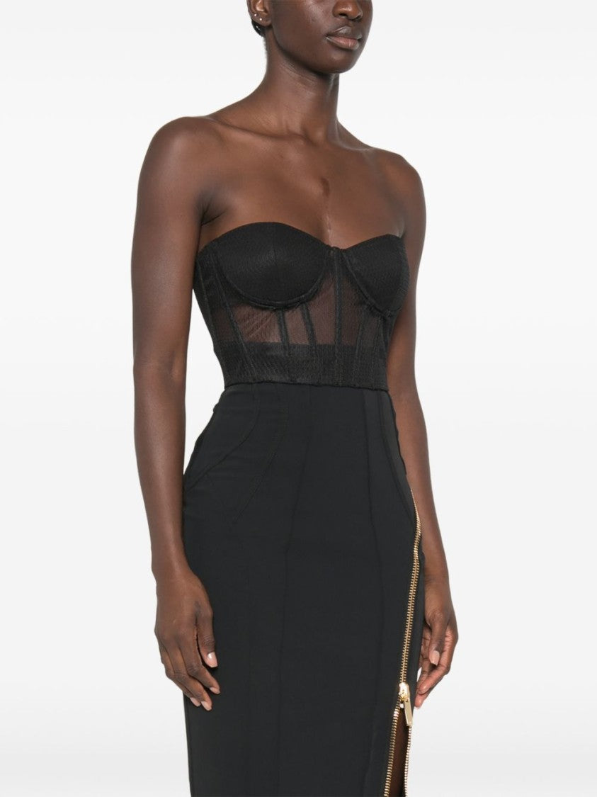 Elisabetta Franchi Sheer Mesh Strapless Bustier Tank Top